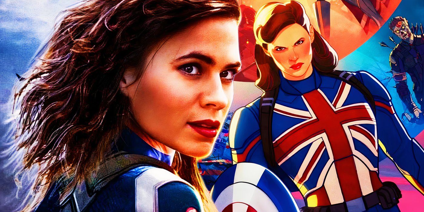 Captain Carter in live-action looking at viewers and Captain Carter in animated form standing next to her.