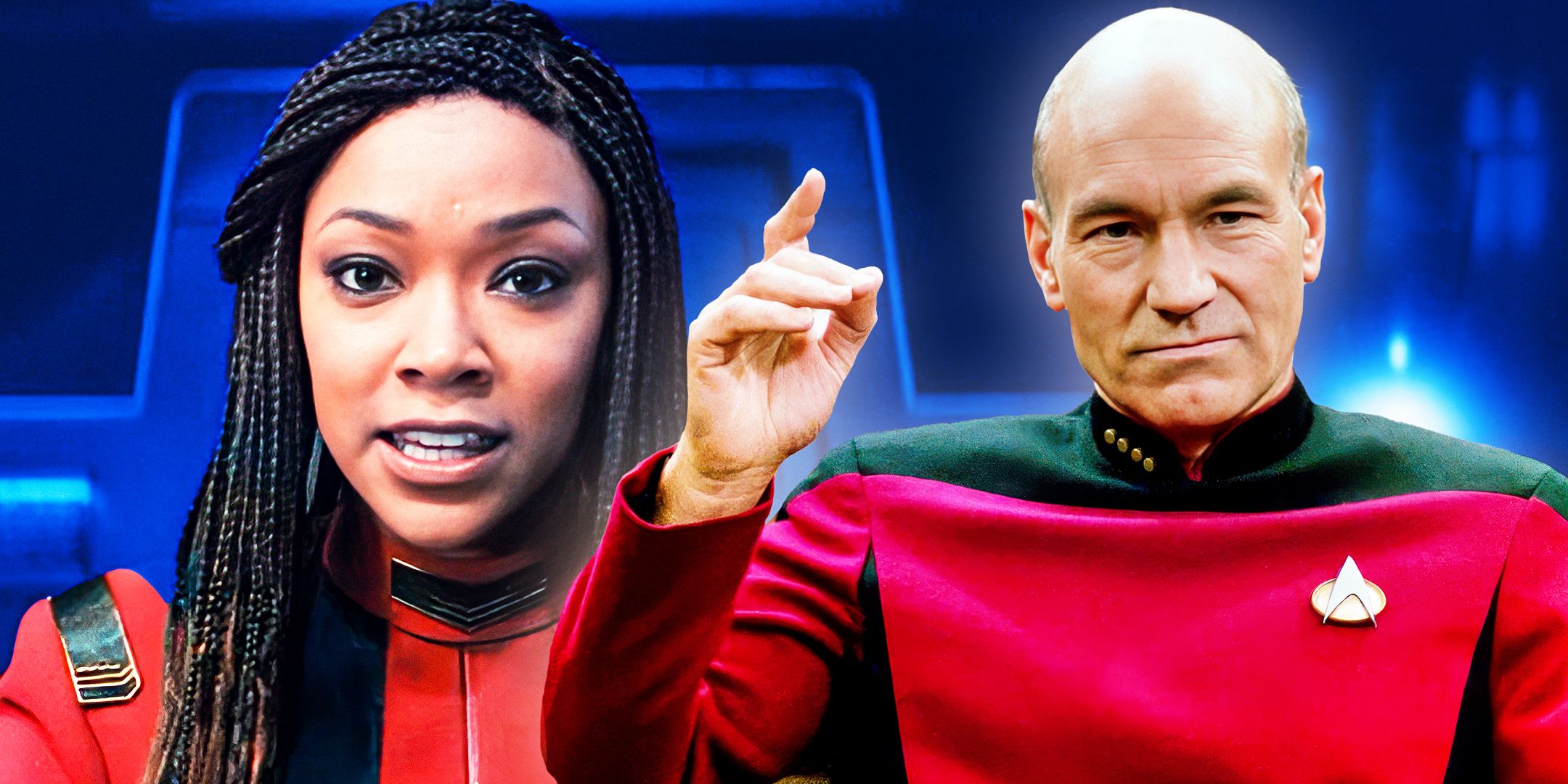 Captain Michael Burnham from Star Trek Discovery and Captain Jean-Luc Picard in Star Trek TNG.