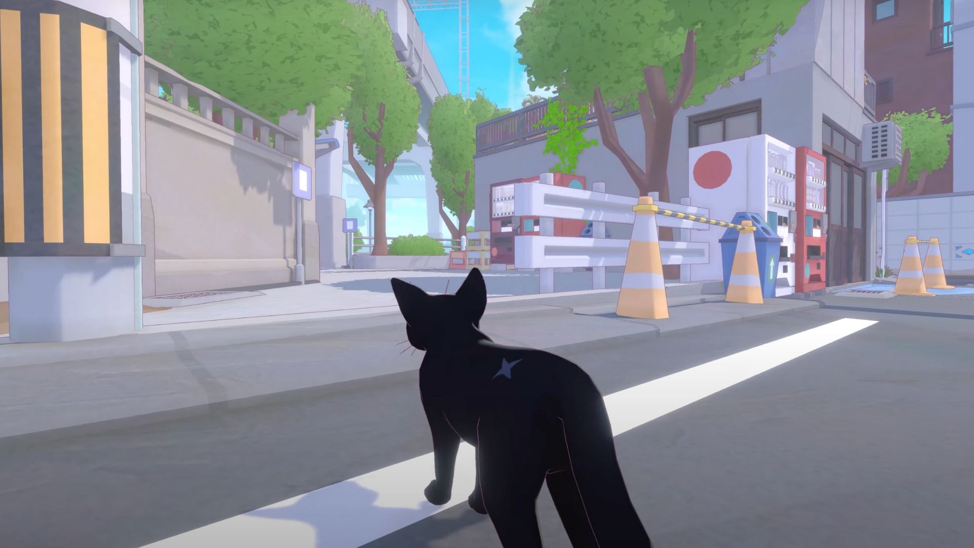 Cat approaching a plaza area in Little Kitty Big City