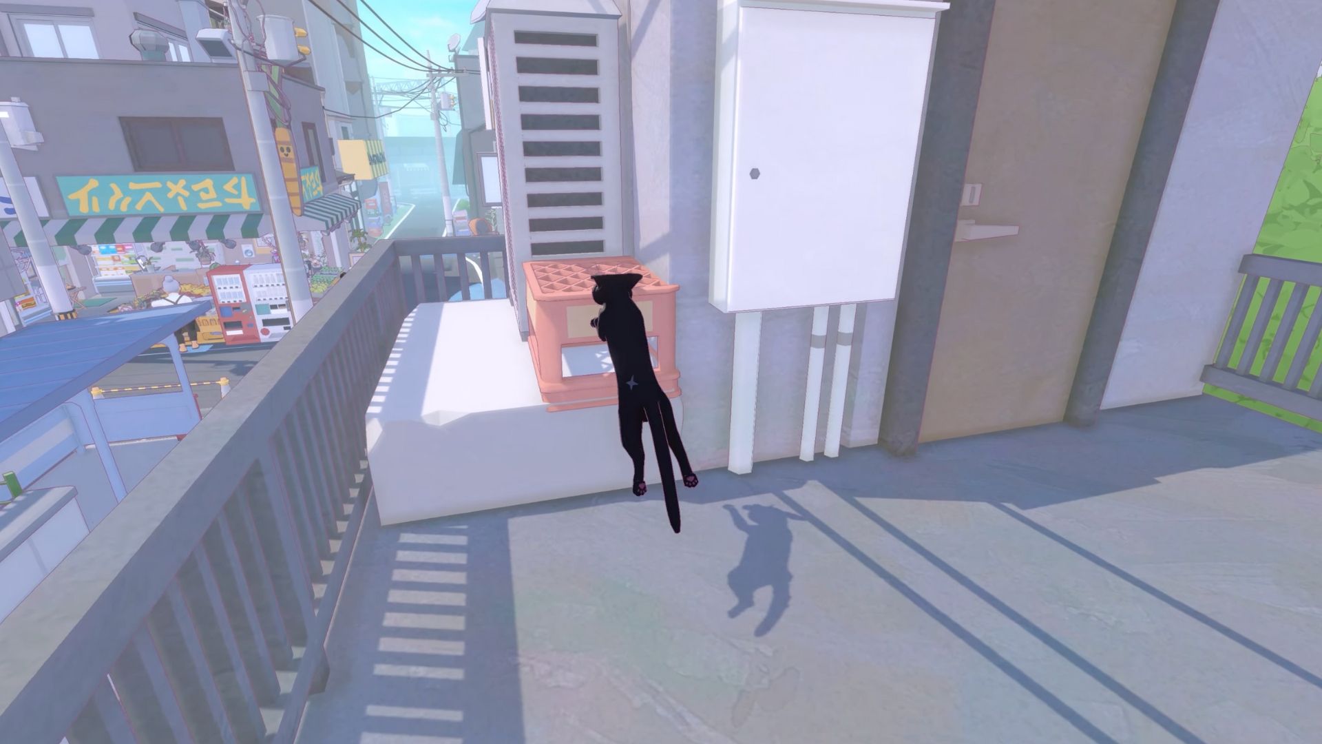Cat jumping on crates in Little Kitty Big City