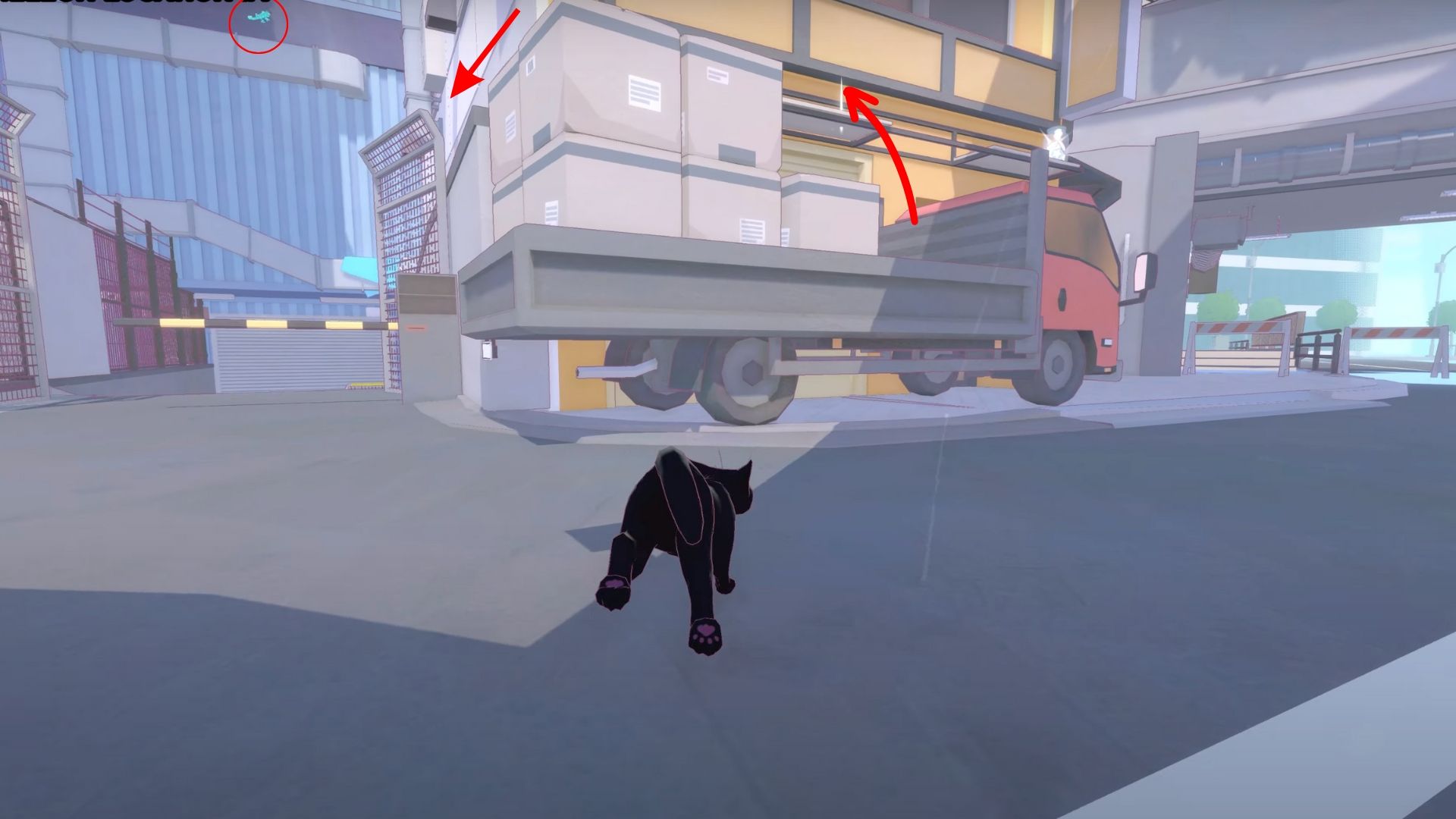 Cat running towards a truck in Little Kitty Big City