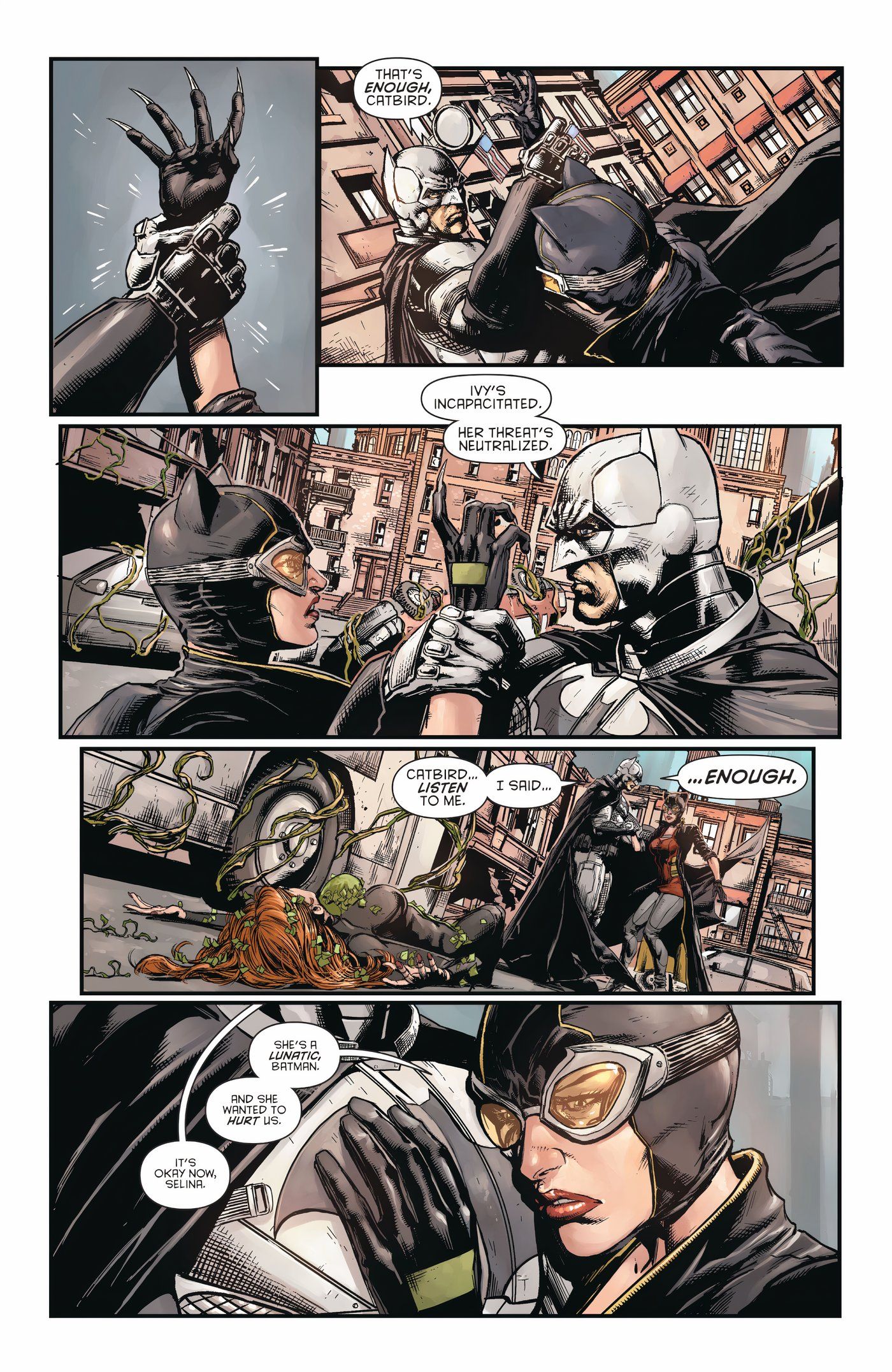 Catbird e Batman lutando contra o crime juntos