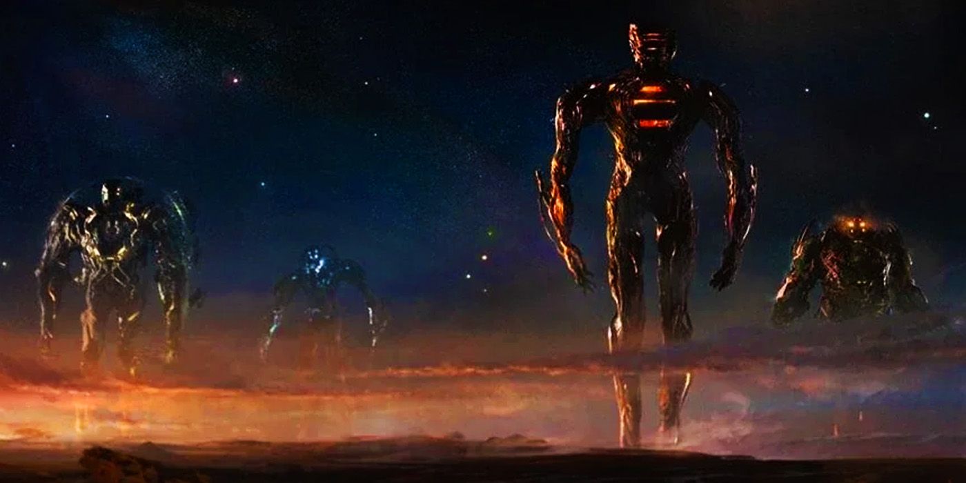 Celestials lined up in Eternals