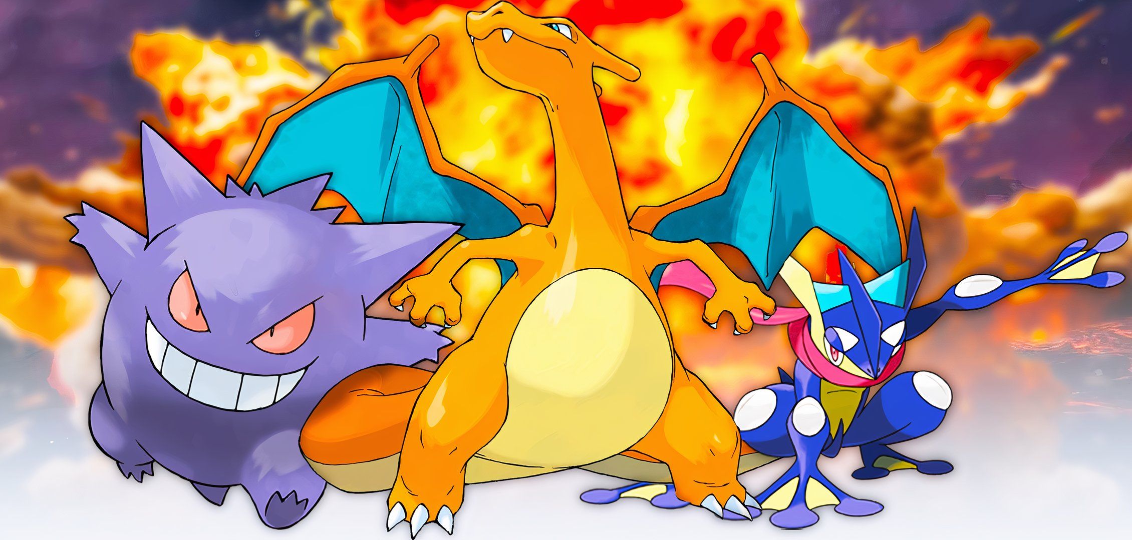 Charizard, Greninja, and Gengar from Pokemon.