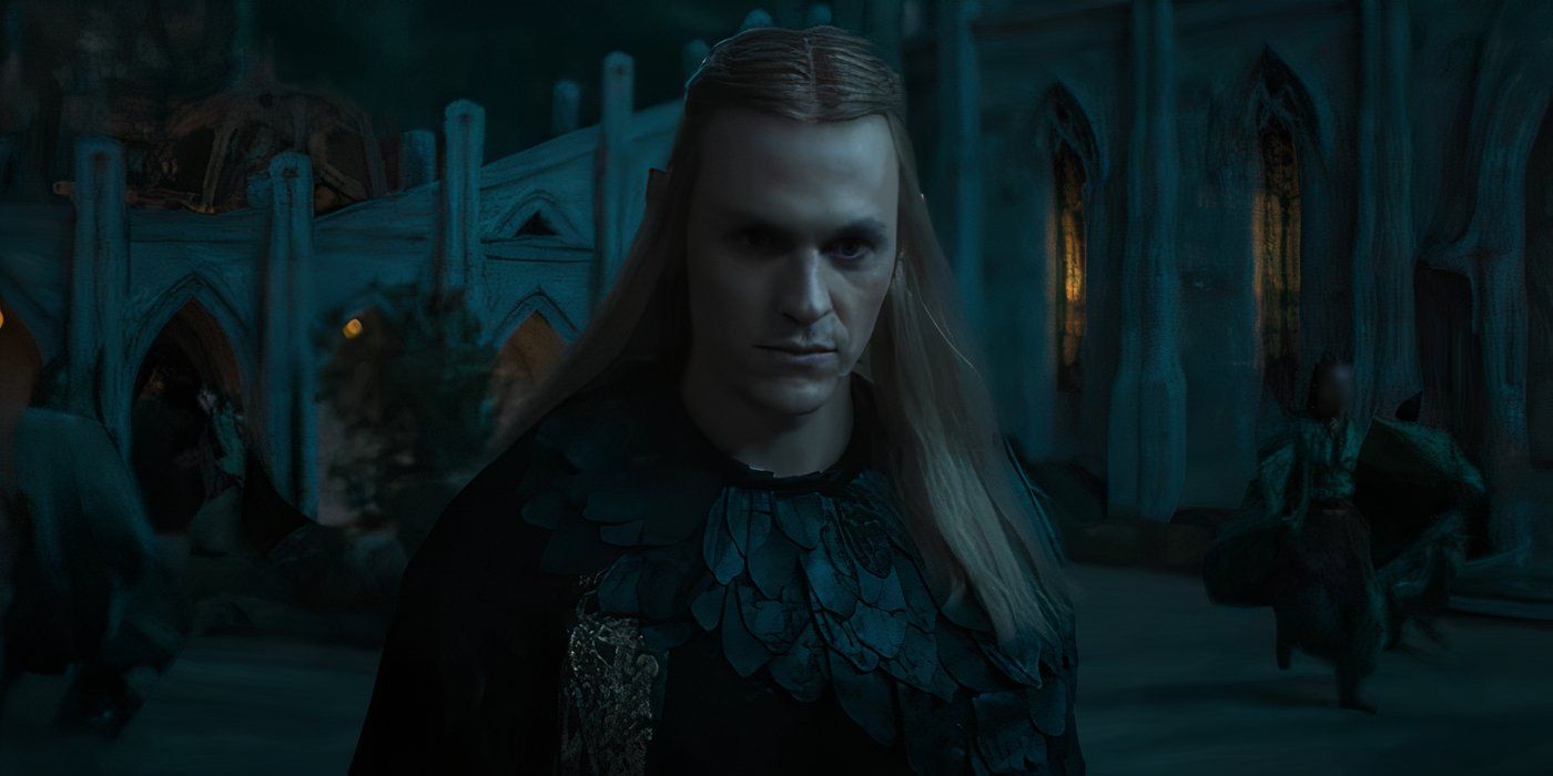 Charlie Vickers as Sauron as Annatar in The Rings of Power season 2.