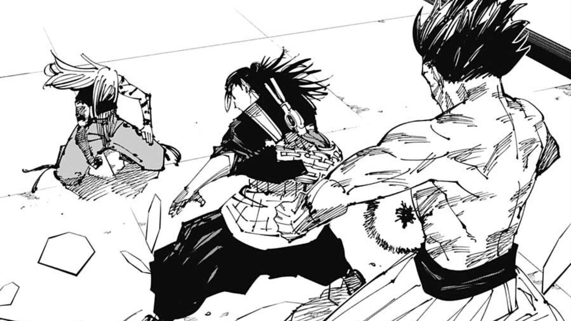 Yuki e Choso emboscando Kenjaku por trás e pela frente