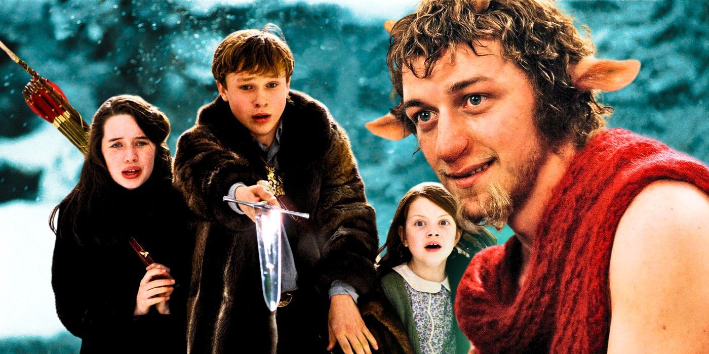 Chronicles of Narnia Pevensie children and Mr. Tumnus