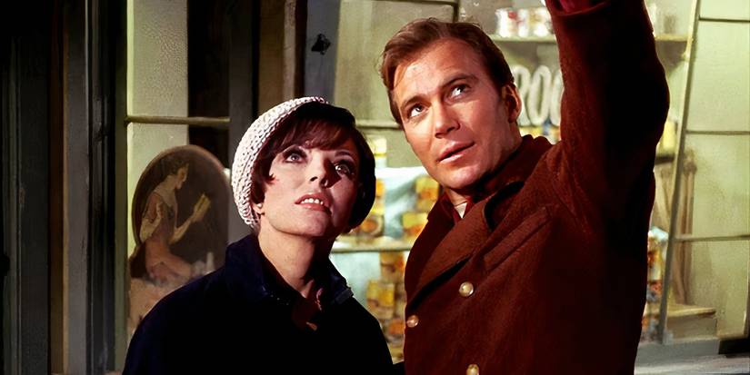 Joan Collins as Edith Keeler and William Shatner as Captain Kirk in the Star Trek: The Original Series