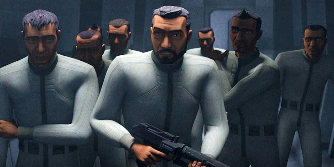 Um grupo de clones segurando armas no final da 3ª temporada de The Bad Batch (2024)