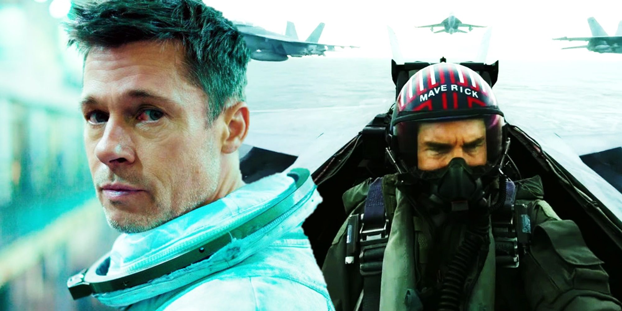 Collage of Brad Pitt in Ad Astra and Tom Cruise in Top Gun Maverick