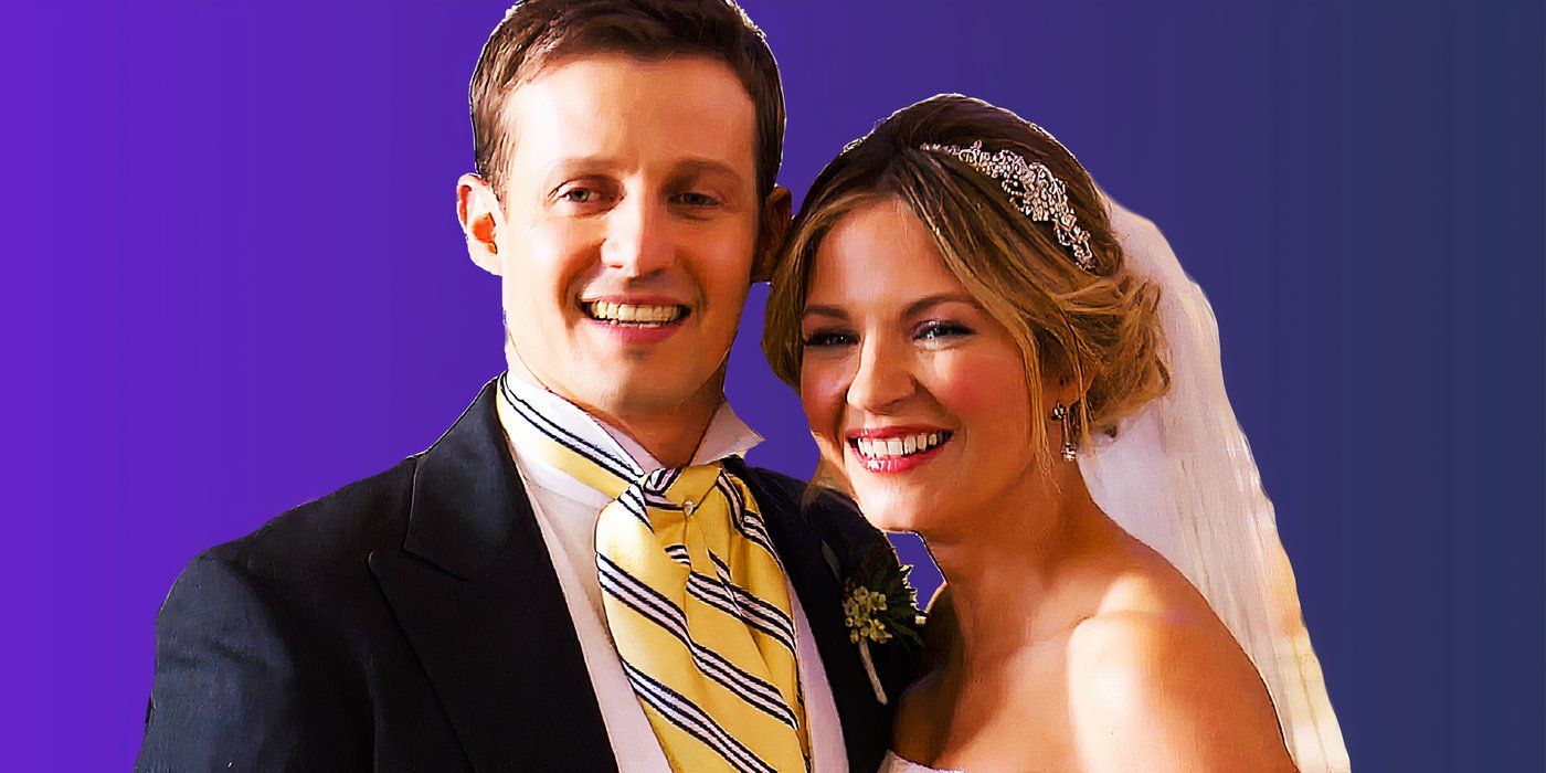 Collage of Jamie (Will Estes) and Eddie (Vanessa Ray) hugging at their wedding in Blue Bloods.