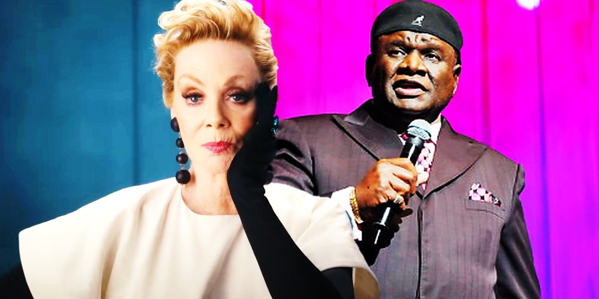 Collage of Jean Smart in Hacks season 3 and George Wallace performing on stage