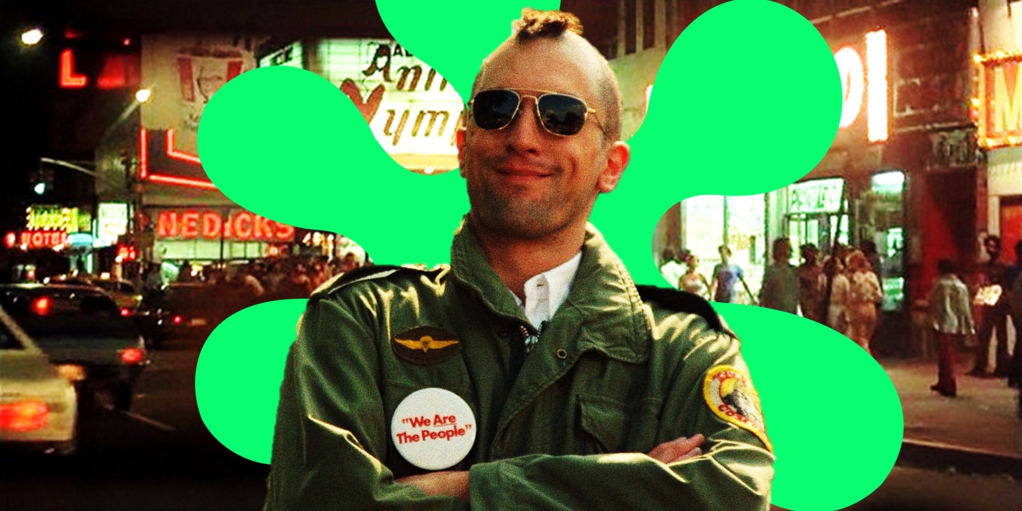Collage of Travis Bickle in Taxi Driver and a rotten Rotten Tomatoes logo