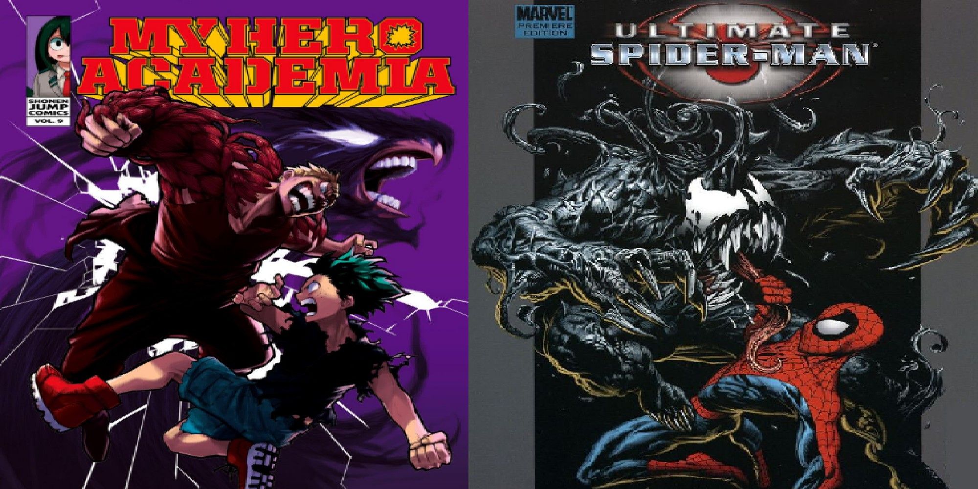 Comparação das capas de My Hero Academia e Ultimate Spiderman