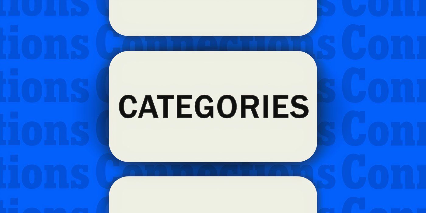 Conexões 25 de maio A palavra Categorias em uma caixa grande com fundo azul