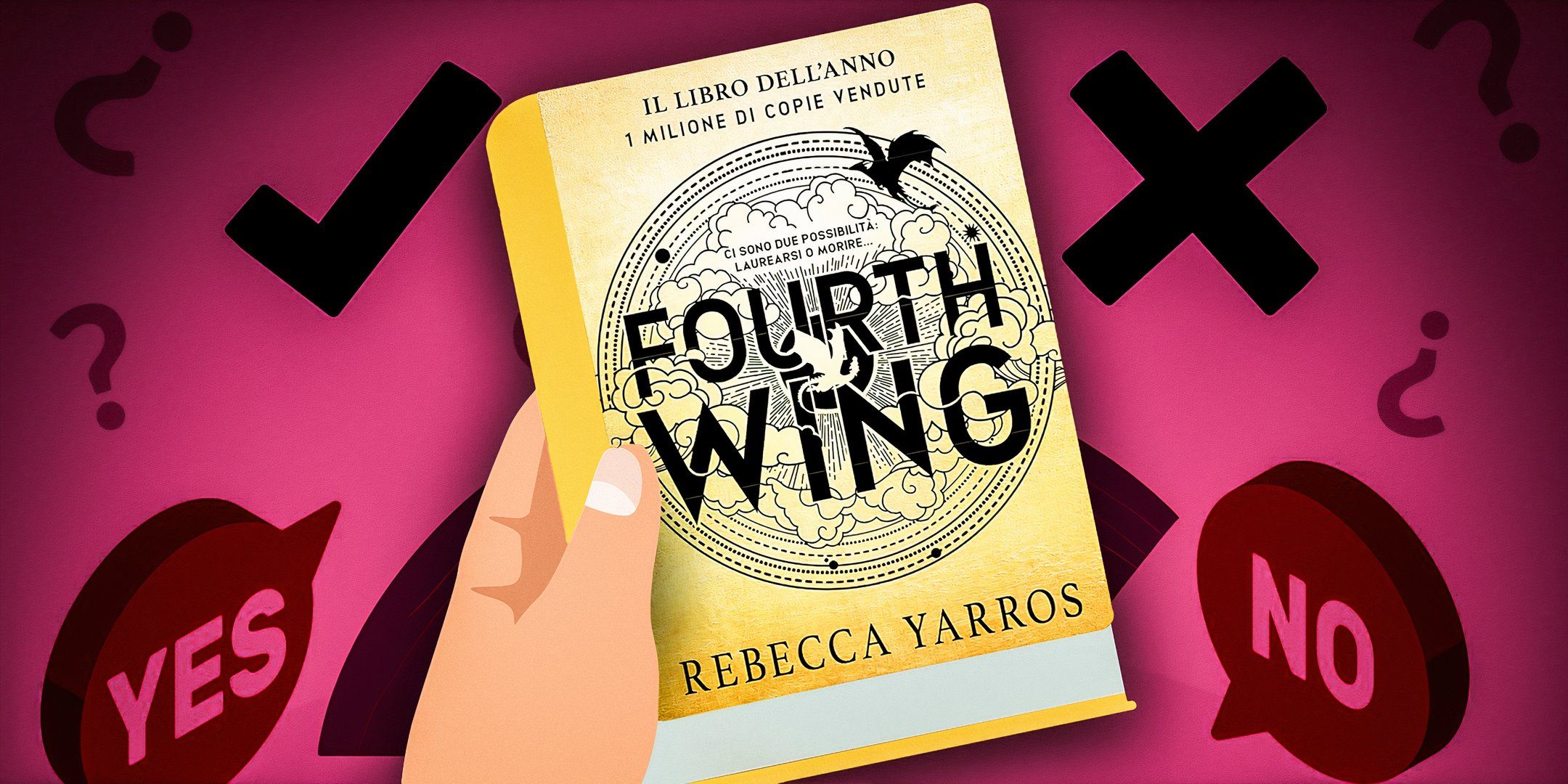 Custom animated image of a hand holding the book Fourth Wing