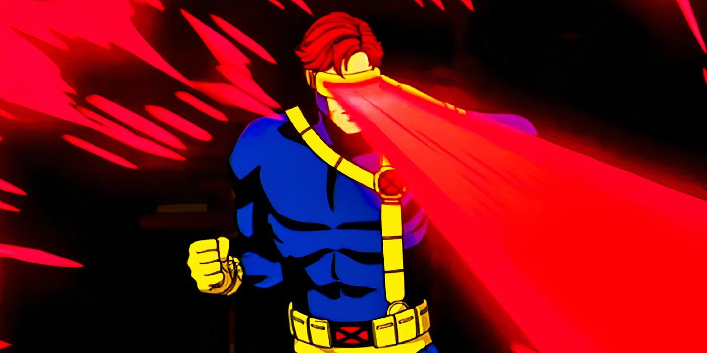 O líder dos X-Men, Scott Summers, também conhecido como Ciclope, usa seus poderes de laser com efeito total durante a batalha em X-Men '97
