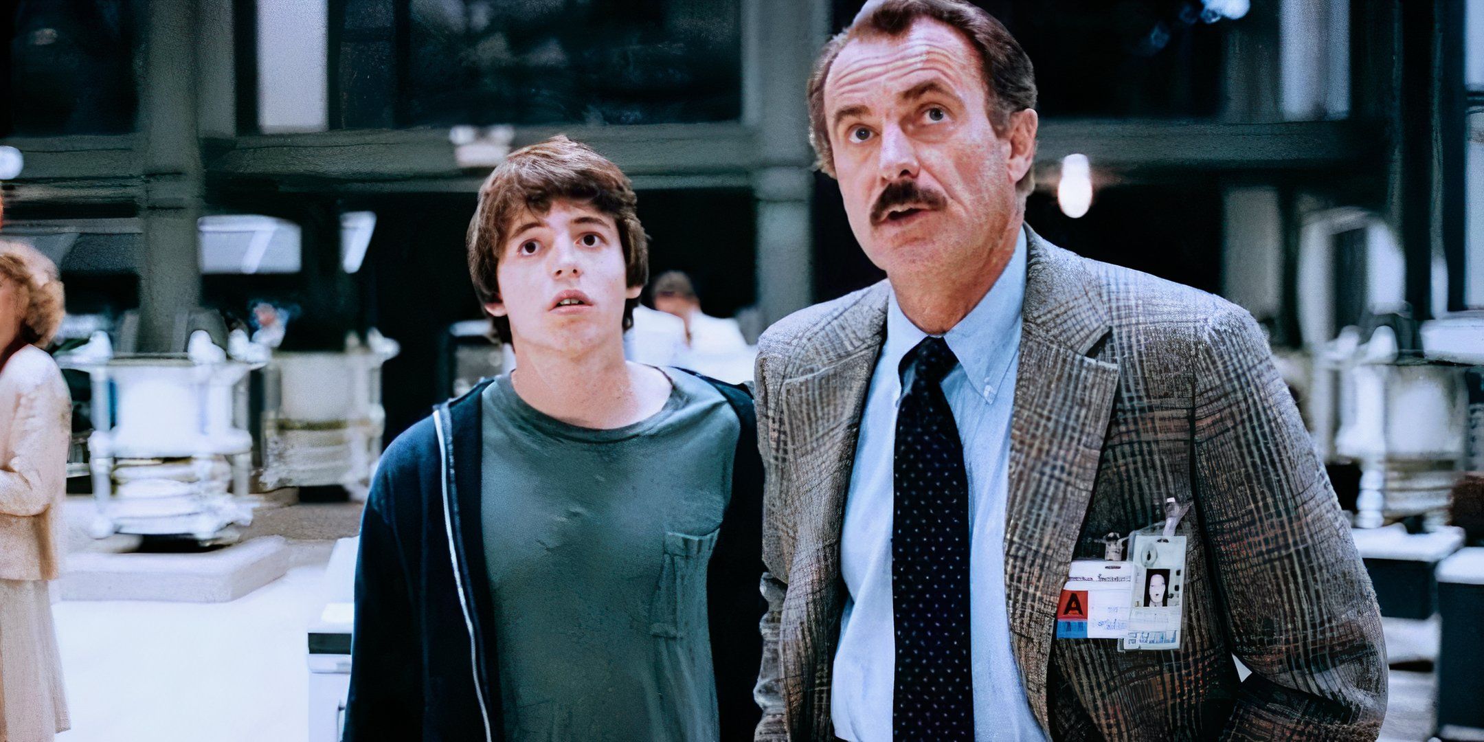 Dabney Coleman and Matthew Broderick looking concerned in WarGames