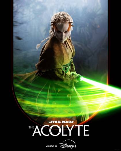 Dafne Keen as Jecki Lon in Star Wars the Acolyte Holding a green Lightsaber