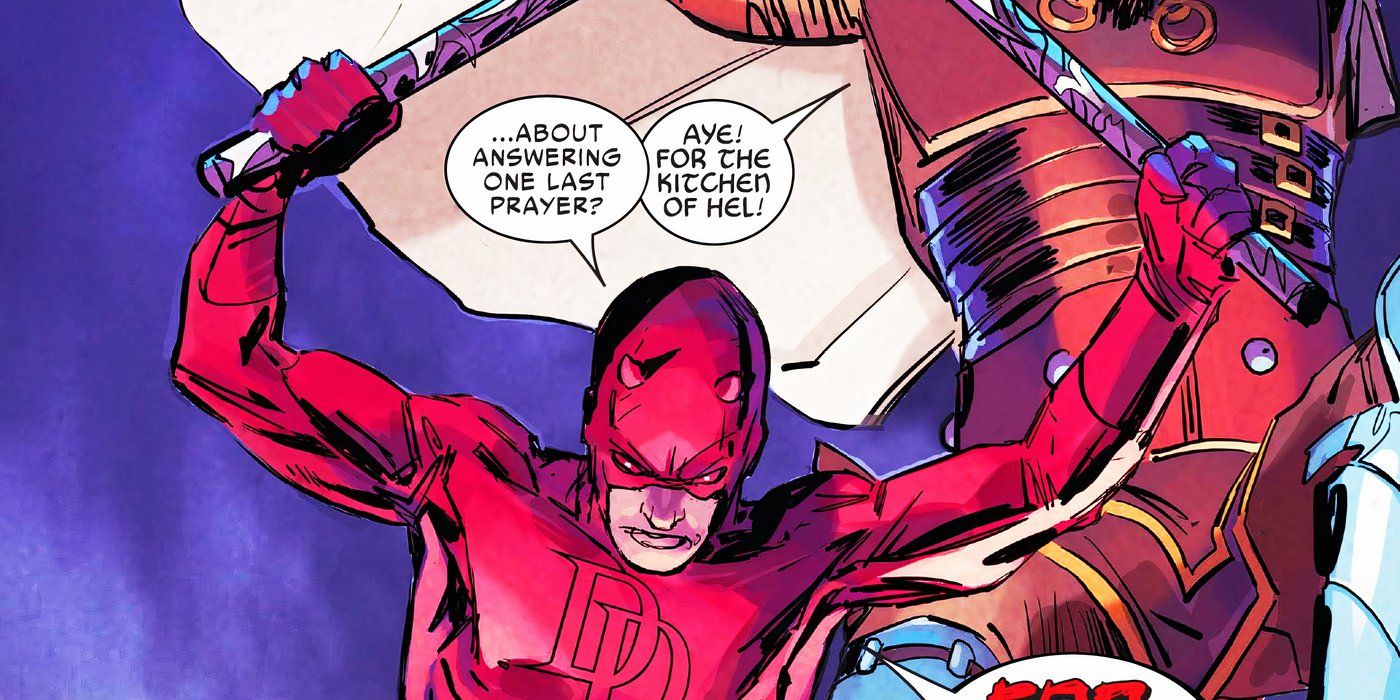 Daredevil fighting with Yggdrasil batons in Marvel Comics