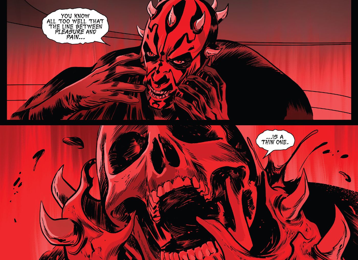 Darth Maul Nightmare Tears Off His Face in Black White and Red Comic