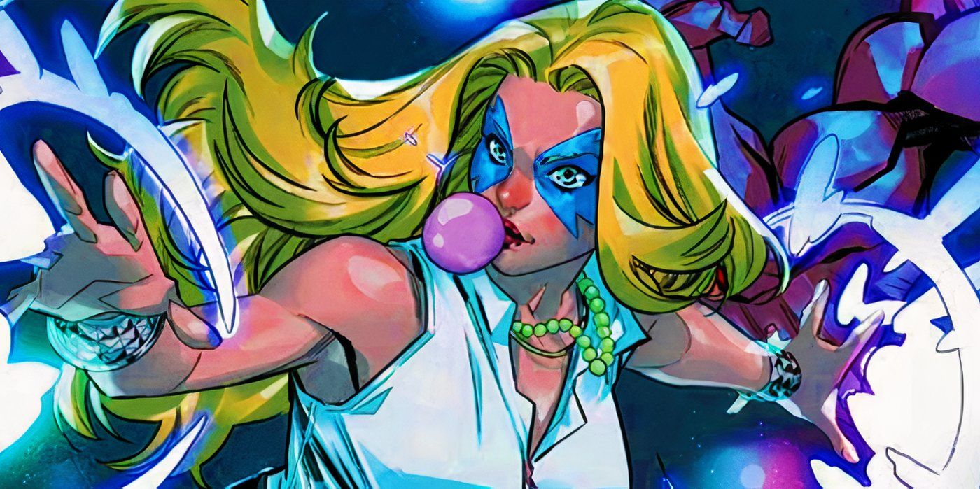 Dazzler blowing gum in Marvel Comics