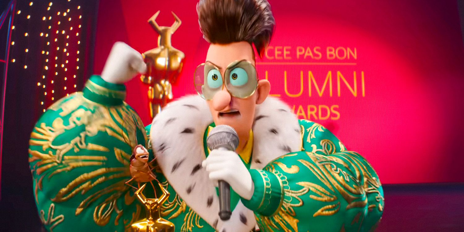 Maxime Le Mal looking furious while giving his speech at an awards ceremony in Despicable Me 4