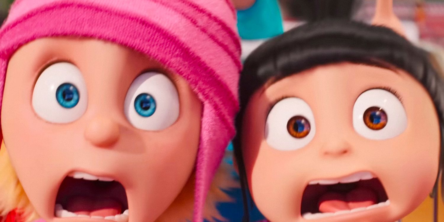 Edith and Agnes screaming in surprise in Despicable Me 4