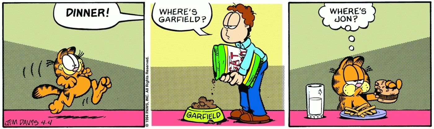 Garfield Eats Jon's Dinner after Being Called to Eat