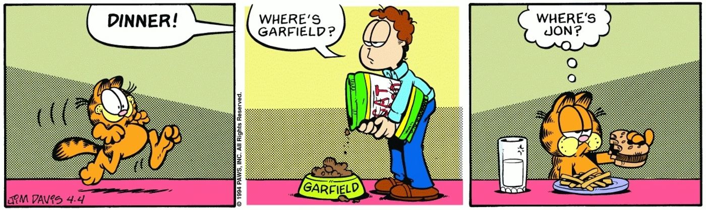 Garfield come o jantar de Jon depois de ser chamado para comer