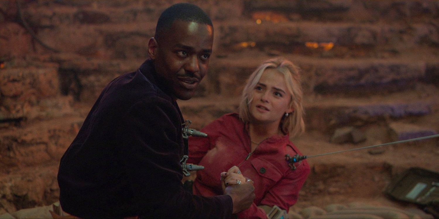 Ruby (Millie Gibson) and The Doctor (Ncuti Gatwa) are attacked by the automated ambulance unit in Doctor Who season 14 episode 3