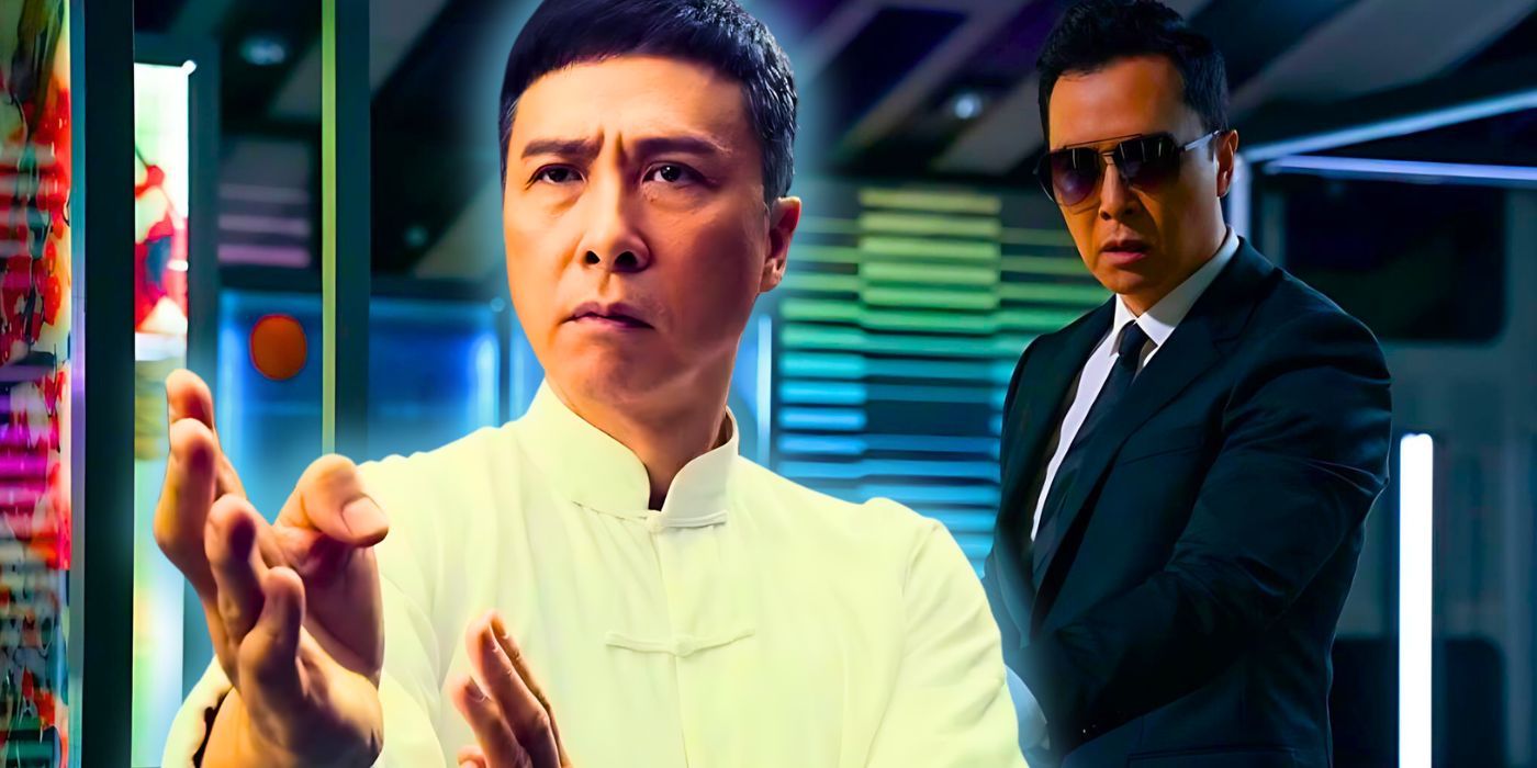 Donnie Yen getting ready to fight in Ip Man and Donnie Yen looking serious in John Wick 4