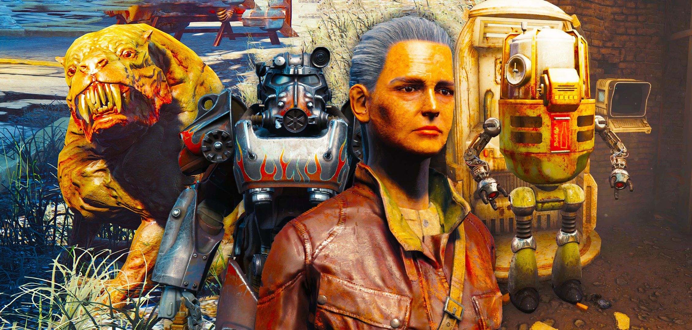 Gracie, Doc Anderson, Drinkin' Buddy and a player in power armor from Fallout 4