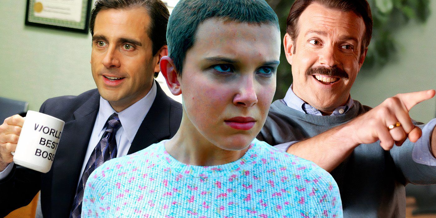Eleven from Stranger Things with Michael Scott from The Office and Ted Lasso