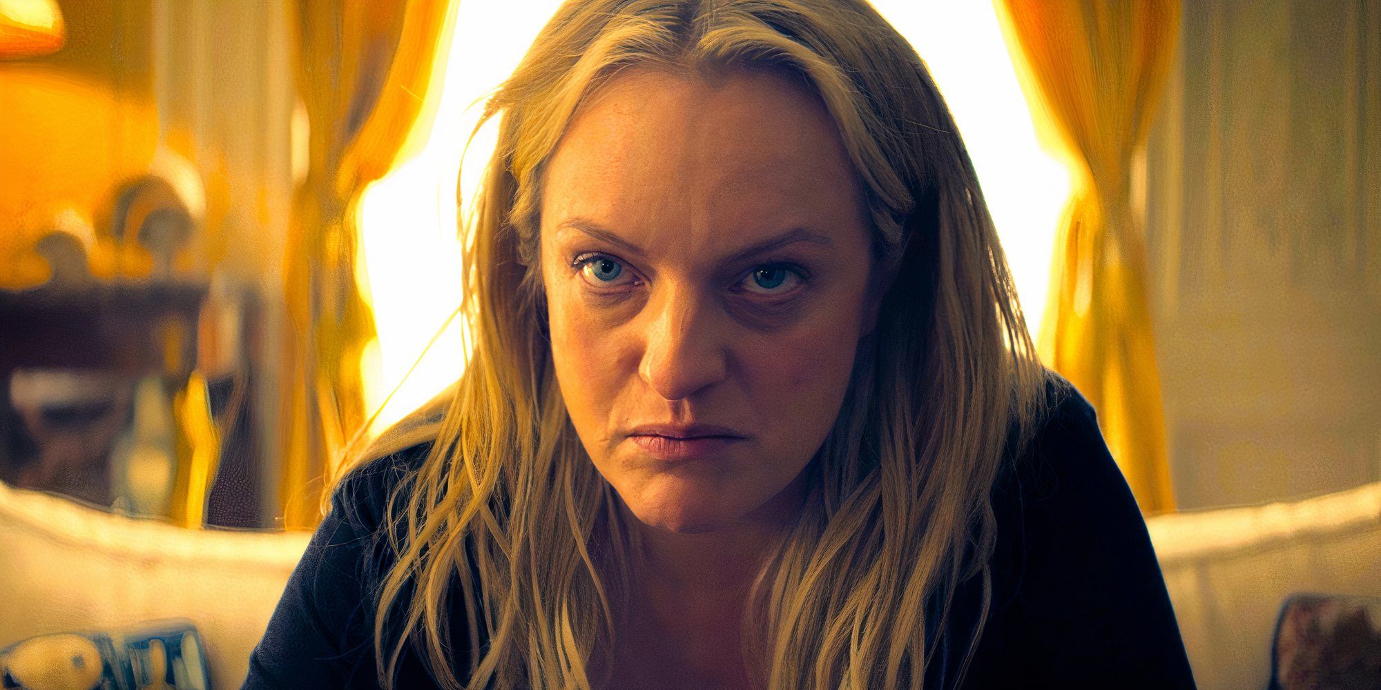 Elisabeth Moss looking intense in a scene from The Veil season 1