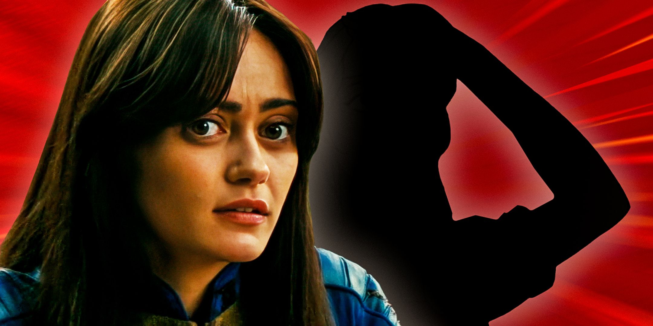 Ella Purnell as Lucy MacLean in Fallout next to a silhouette of Jane from Invincible
