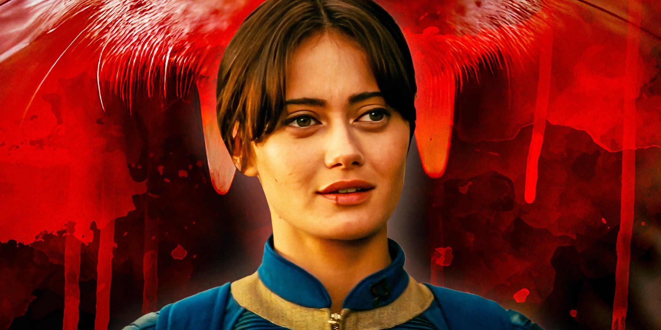 Ella Purnell as Lucy MacLean with blood in the background