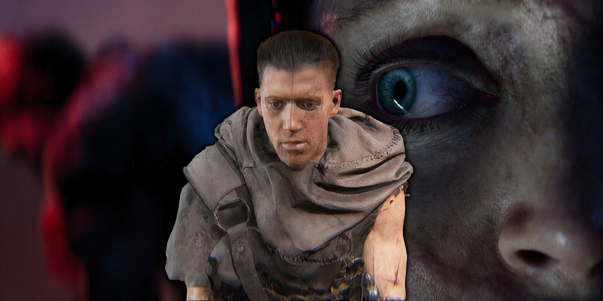 Thórgestr in Hellblade 2 looking devastated with Senua in the background. 