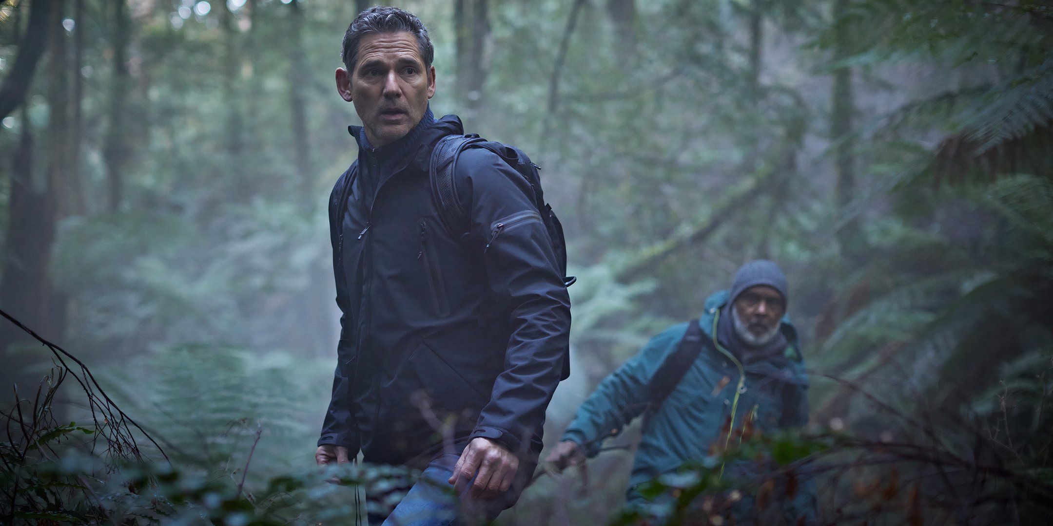 Eric Bana as Falk discovering something in the forest in Force of Nature The Dry 2