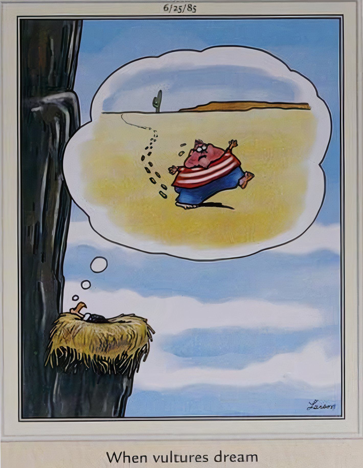 Far Side, vulture dreaming of a lost boy in the desert