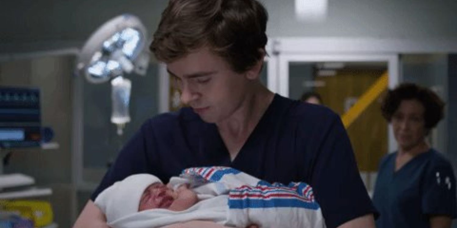 The Good Doctor Shaun cradles Steve, who is wrapped in a hospital blanket