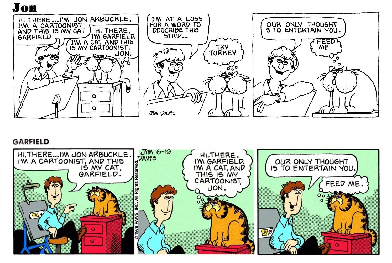 Der erste Garfield-Comic und seine ursprüngliche Form in der Jon-Reihe von Jim Davis