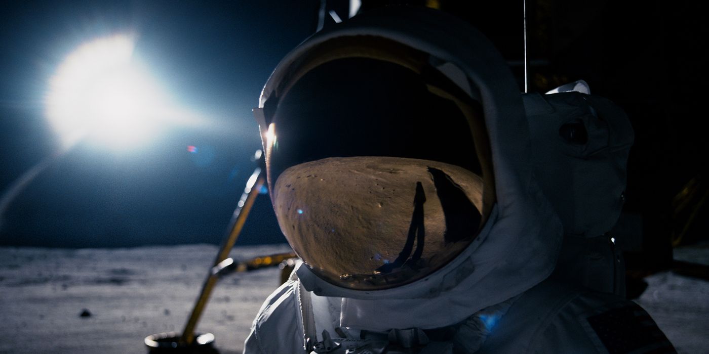 Ryan Gosling as Neil Armstrong walking on the moon in First Man