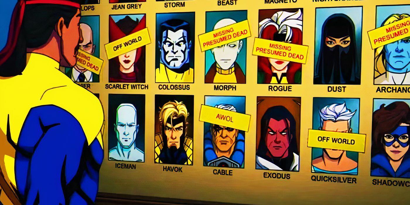 Forge looking at his board of mutants in X-Men '97 episode 10-1