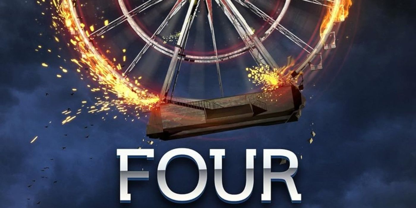 Four A Divergent Collection cover with the title and the bottom of a fiery ferris wheel