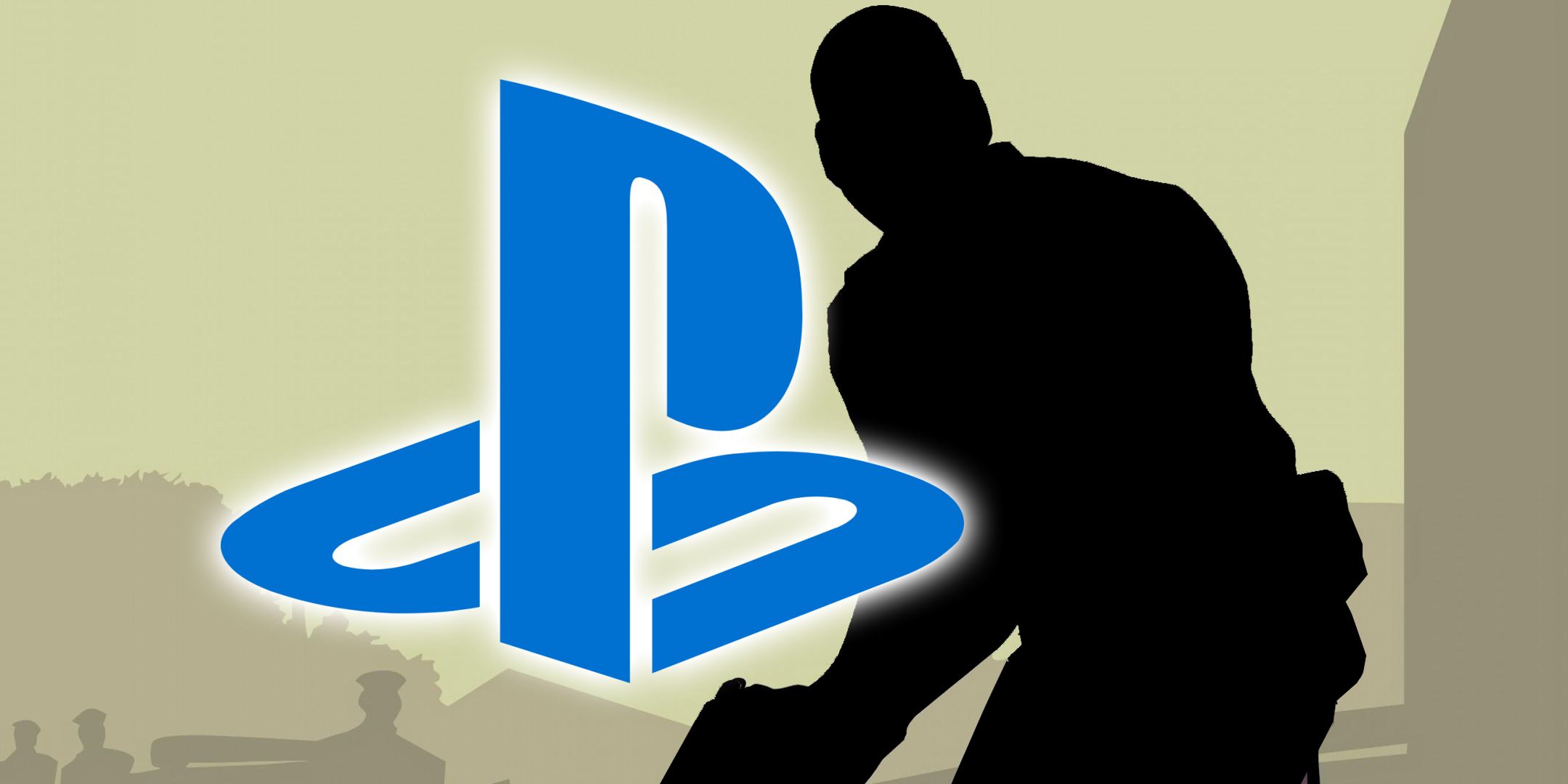 A silhouette of Frank from GTA San Andreas with a PS loog in front.