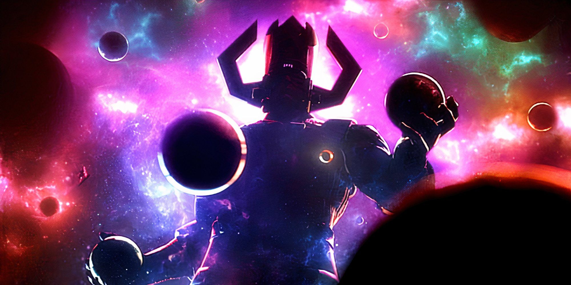 Galactus Grabs Planets in Outer Space in Marvel Comics Art
