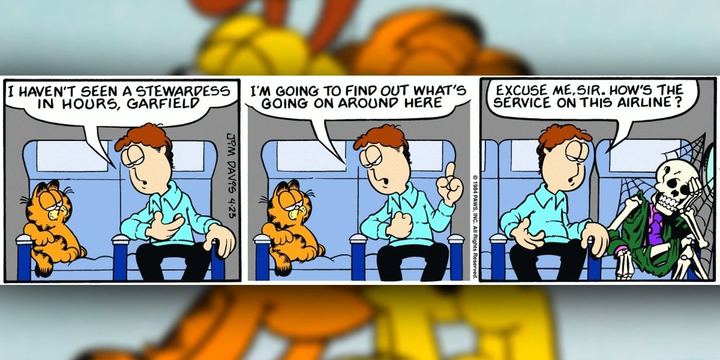 garfield and jon are on an airplane and discover another passenger died from lack of service