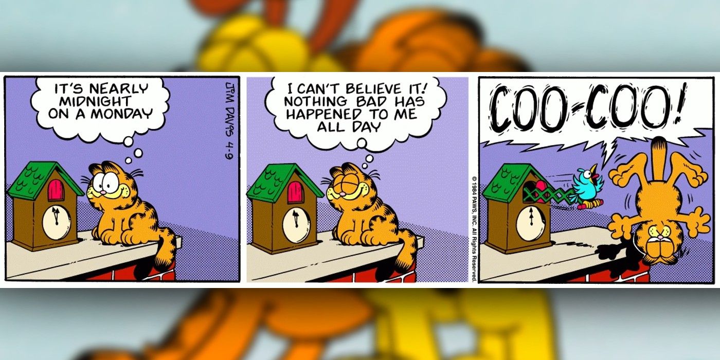 garfield attacked by a cuckoo clock on a monday