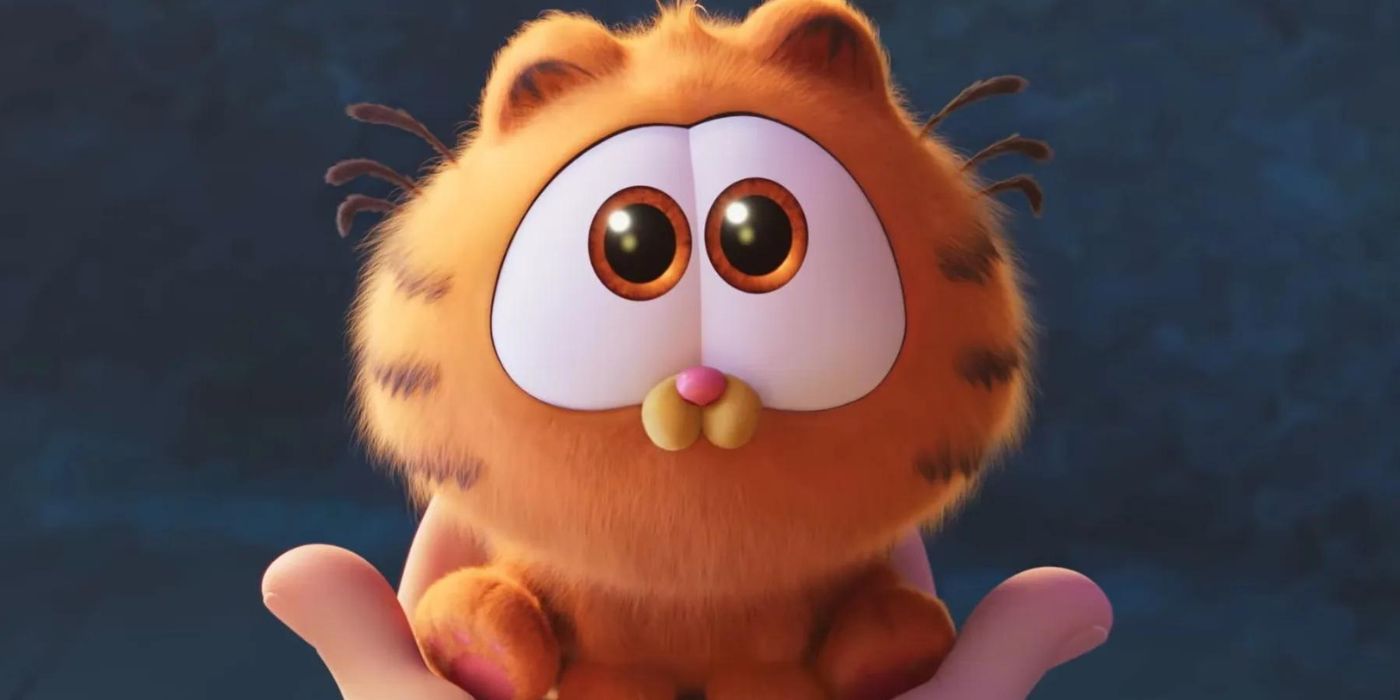 Garfield de Chris Pratt como um gatinho fofo com olhos enormes no filme Garfield
